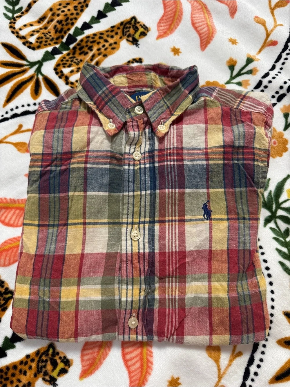 Polo Ralph Lauren Boys Madras Plaid Short Sleeve Button-Down Shirt